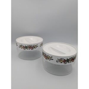Vintage Pyrex Spice of Life See 'N Store Canisters Set of 2 Clear Stackable Jars